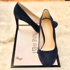 Brand new, never worn navy blue suede heels. 2.5 inch heels. Size 5.5.